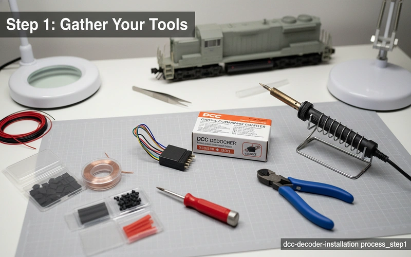 Step by step photos showing DCC decoder installation in model locomotive